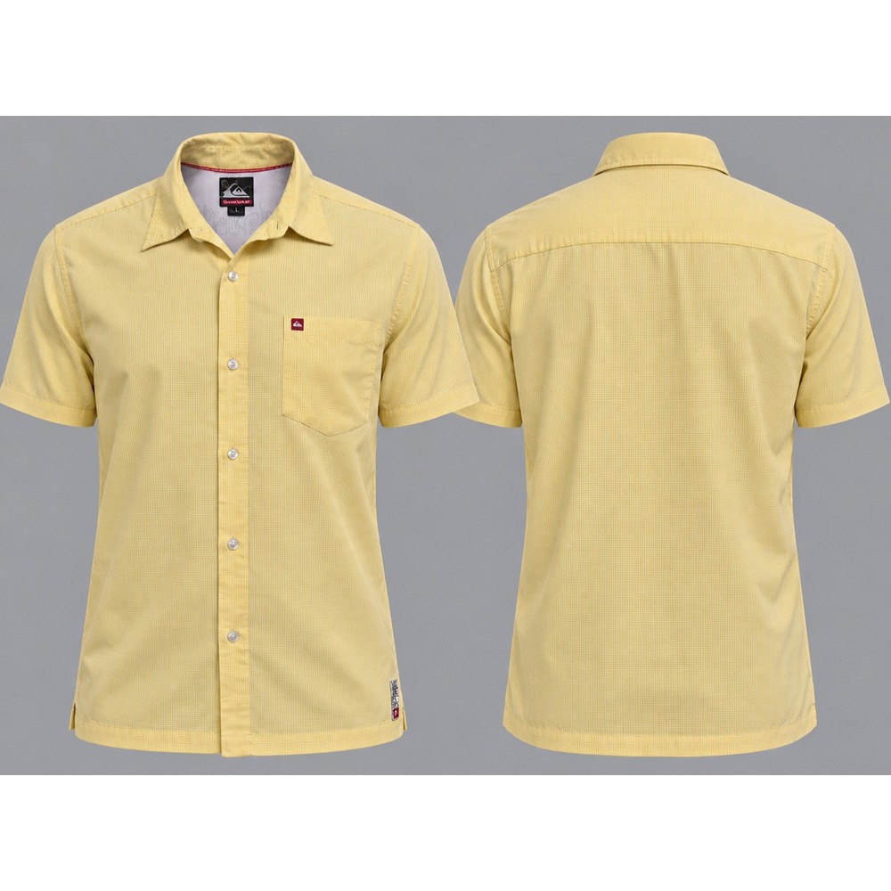 Quiksilver Shirt Mens Large Yellow Polynosic Rayon Blend Camp Surf Casual Y2K